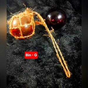 2 Vintage Glass Fishing Floats with Rope Netting